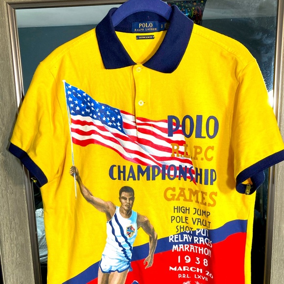 Ralph Lauren Polo Shirt Mens Small Championship USA Flag Torch Stadium RLPC - Picture 1 of 3